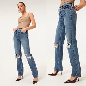 Good American Womens Jeans Good 90s Slim Straight Leg Distressed Denim Size 2